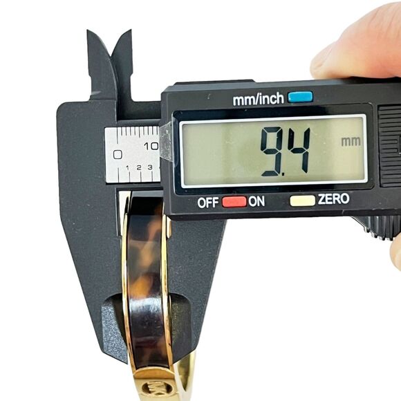 MICHAEL KORS Fulton Tortoise Gold Tone Hinge BANGLE BRACELET "MK" Designer Logo - Picture 8 of 9